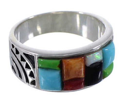 Multicolor Sterling Silver Jewelry Southwest Ring Size 6-3/4 AX37590